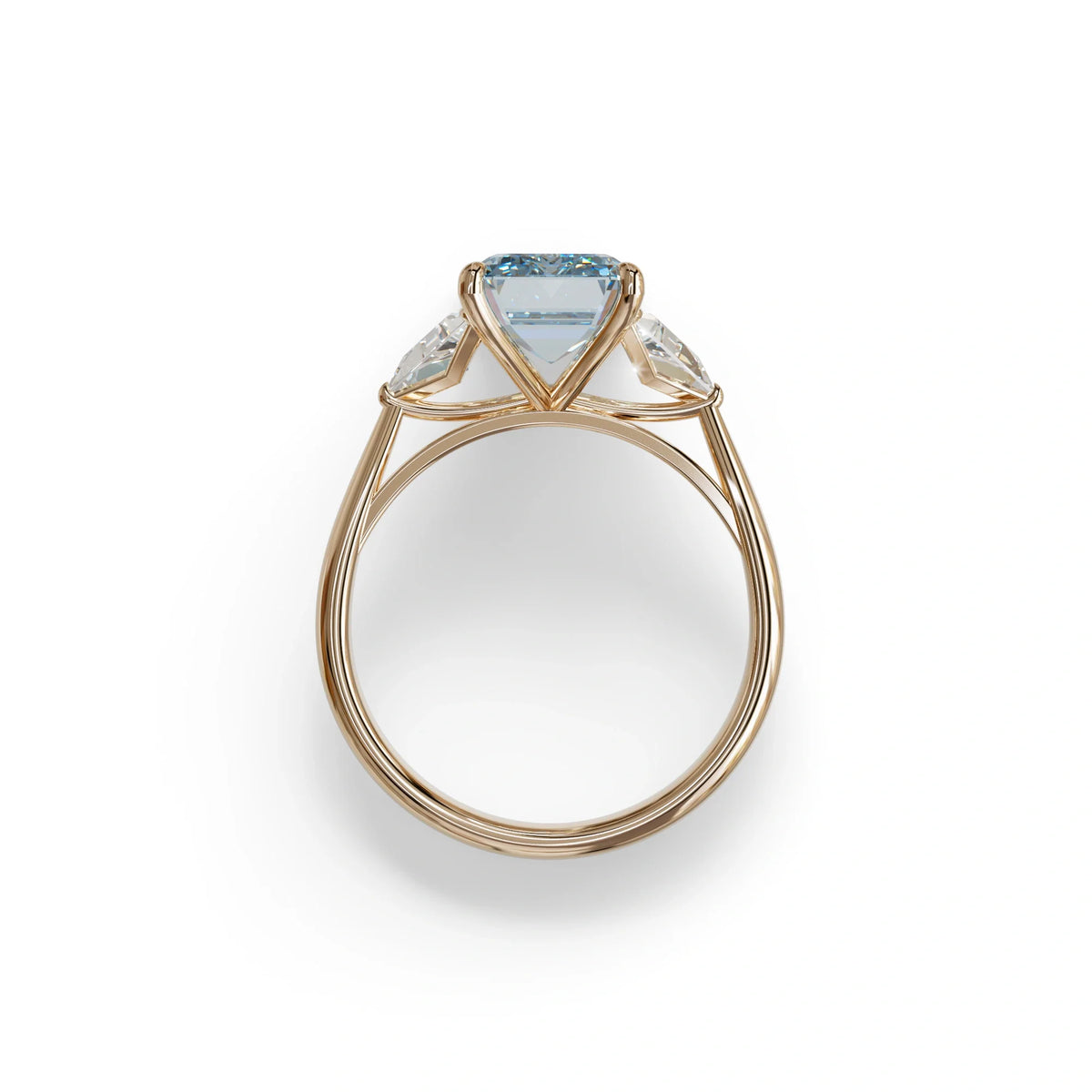 3Ct Vivid Blue Emerald Cut Lab Grown Diamond Three stone Engagement Ring - Polaris