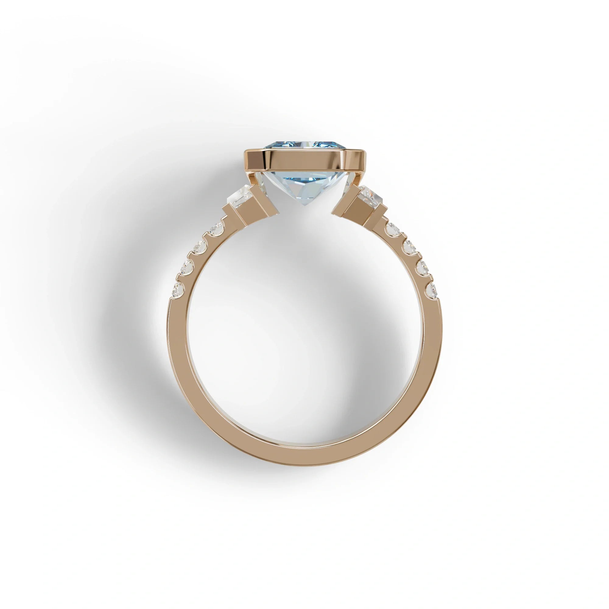 3 Carat Fancy Vivid Blue Radiant Cut Lab Diamond Engagement Ring | Three Stone Bezel Set Ring- Adiamor