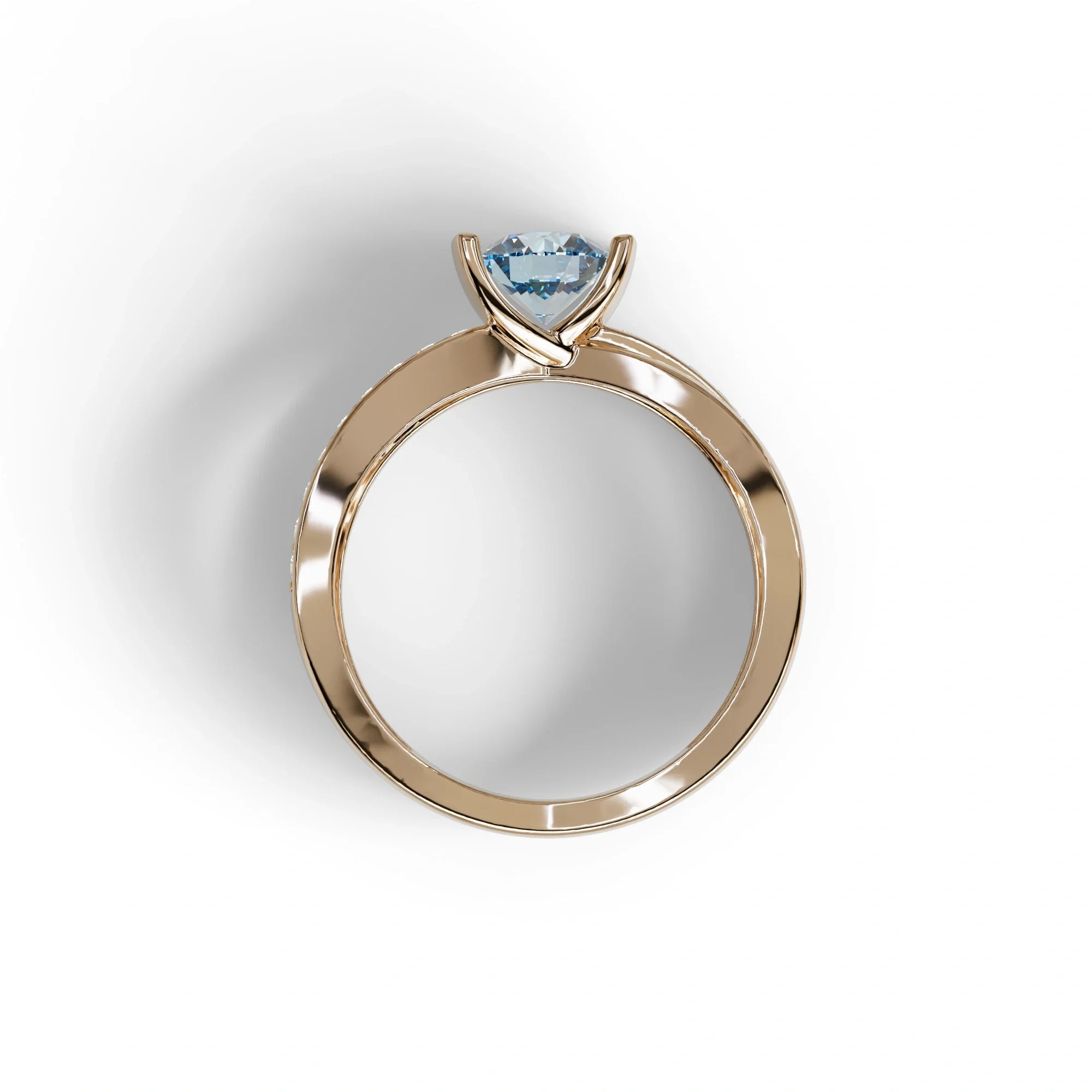 1 Carat Blue Round Cut Lab Diamond Crossover Ring Pave Setting - Lisa