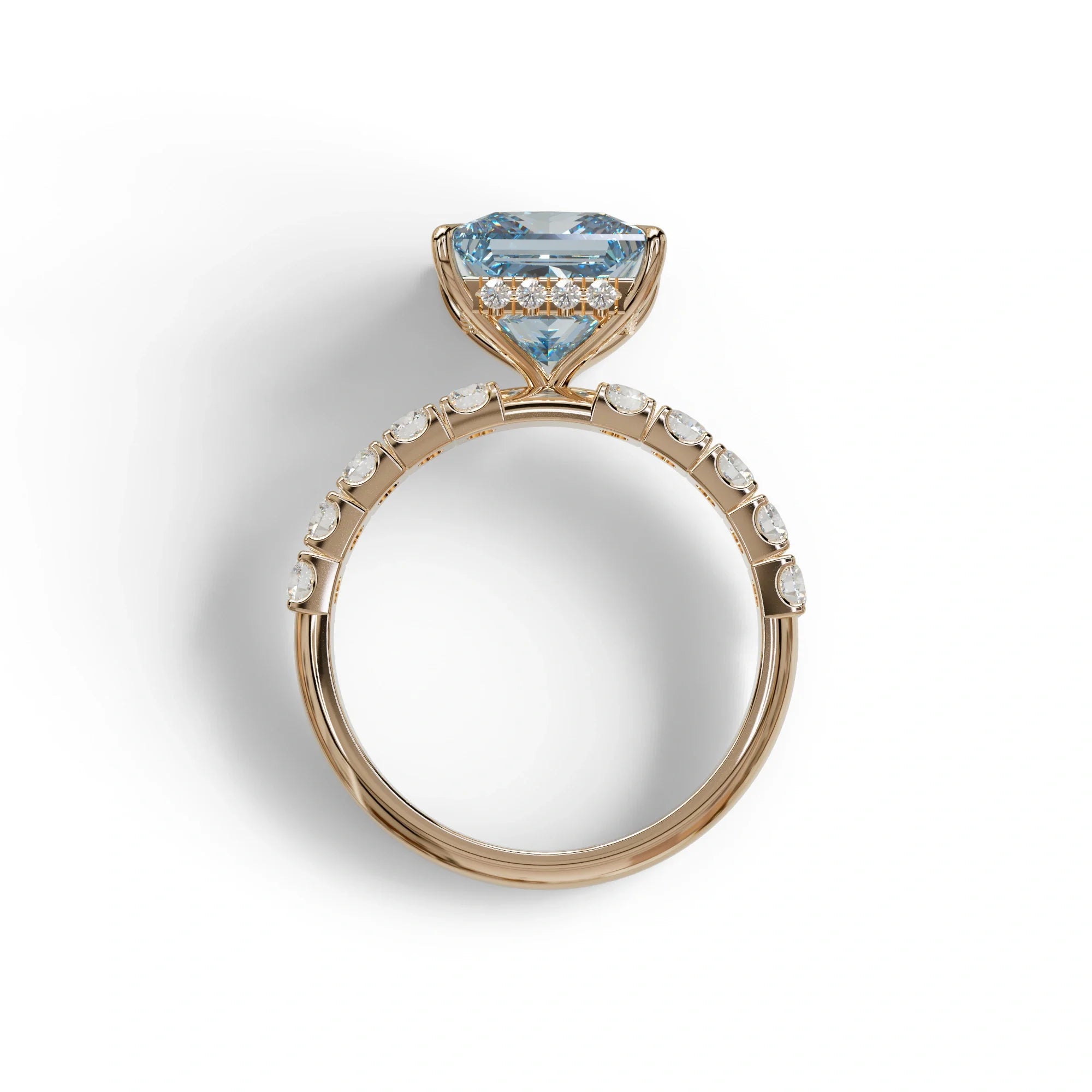 3 Carat Fancy Vivid Blue Princess Cut Pave Lab Created Diamond Ring - Elysia