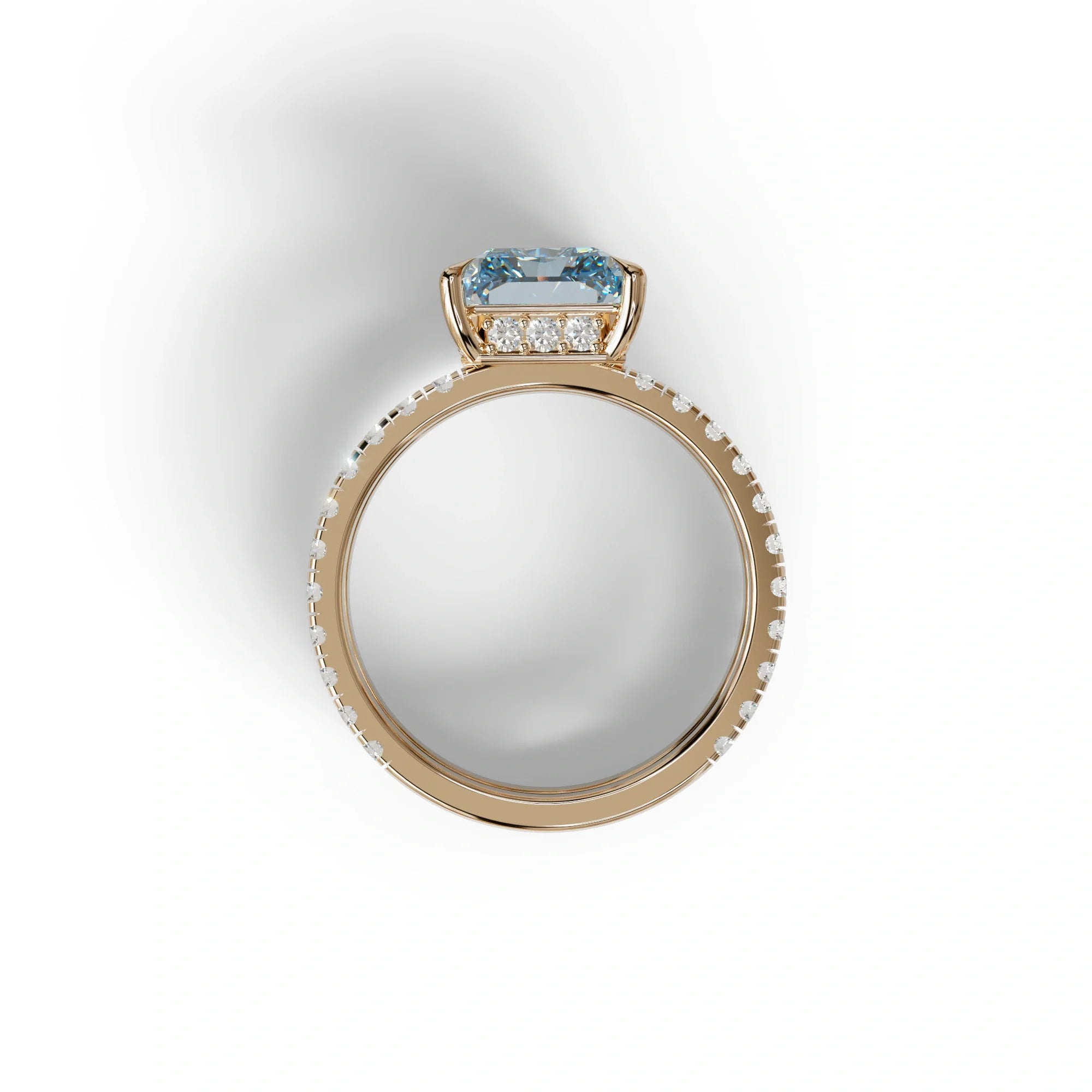 3 Carat Blue Radiant Cut Lab Diamond Engagement Ring | Double Band Hidden Halo Ring - Billie