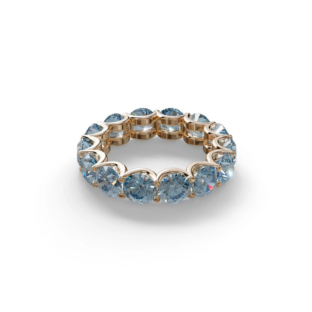 Blue Round Brilliant Diamond Full Eternity Band in 18k Yellow Gold – Scalloped U-Prong Setting