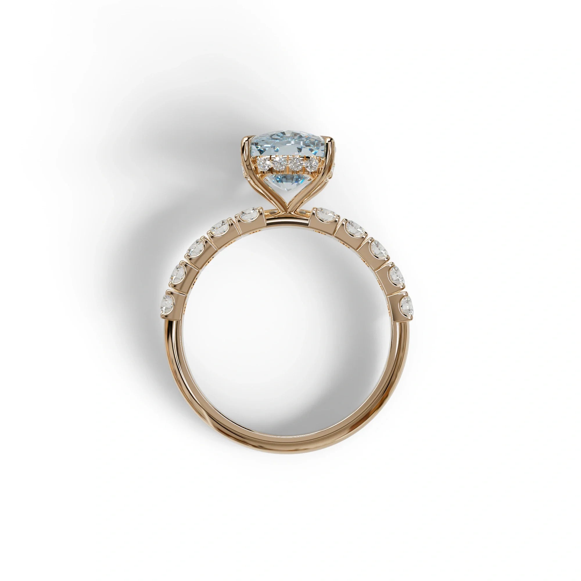 4 Carat Blue Cushion Cut Hidden Halo Eternity Lab Diamond Engagement Ring - Sandrine