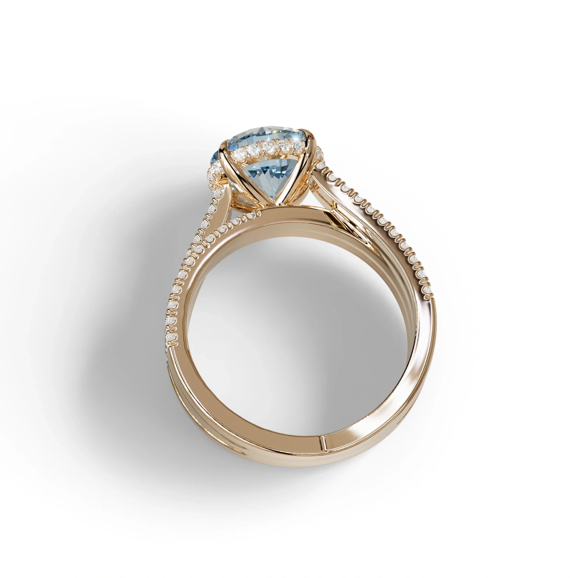 2 Carat Blue Round Cut Hidden Halo Lab & Pave Lab Diamond Ring - Je t’aime