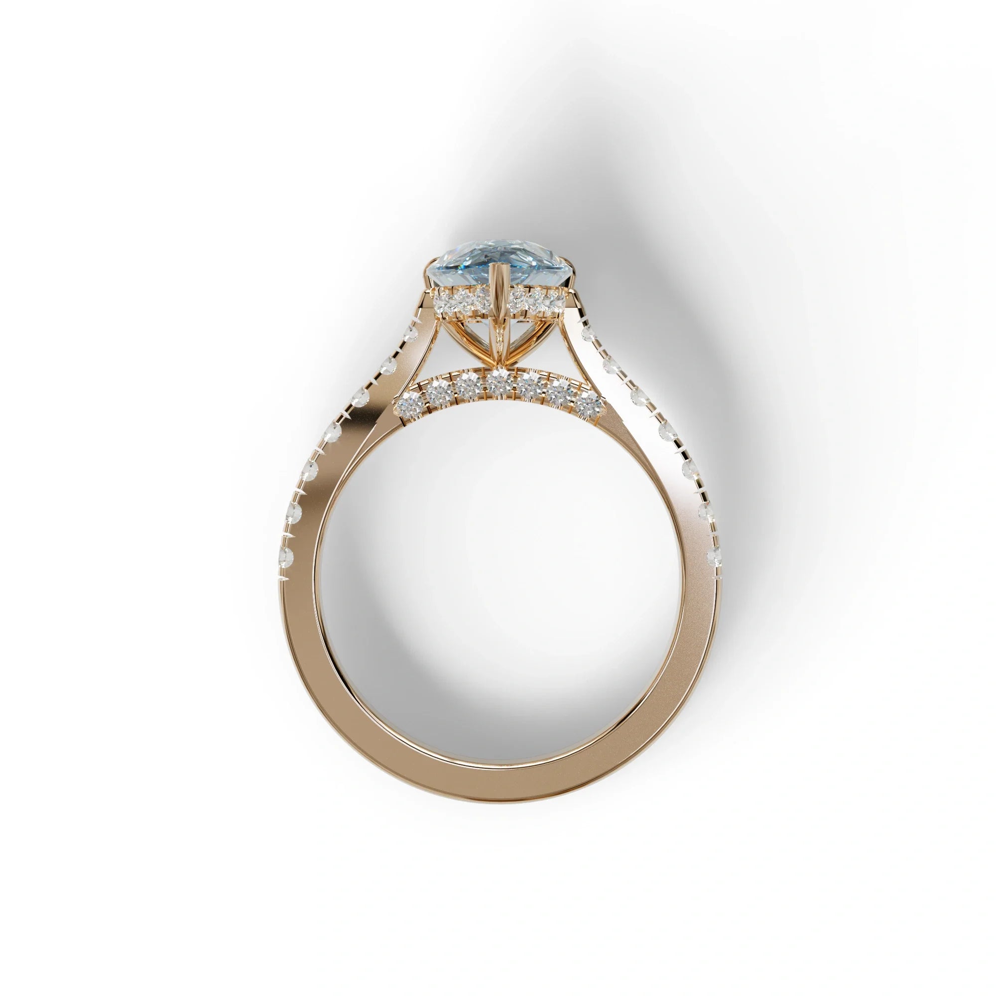 2 Carat Blue Pear Shaped Hidden Halo Lab Diamond Engagement Ring - Teardrop