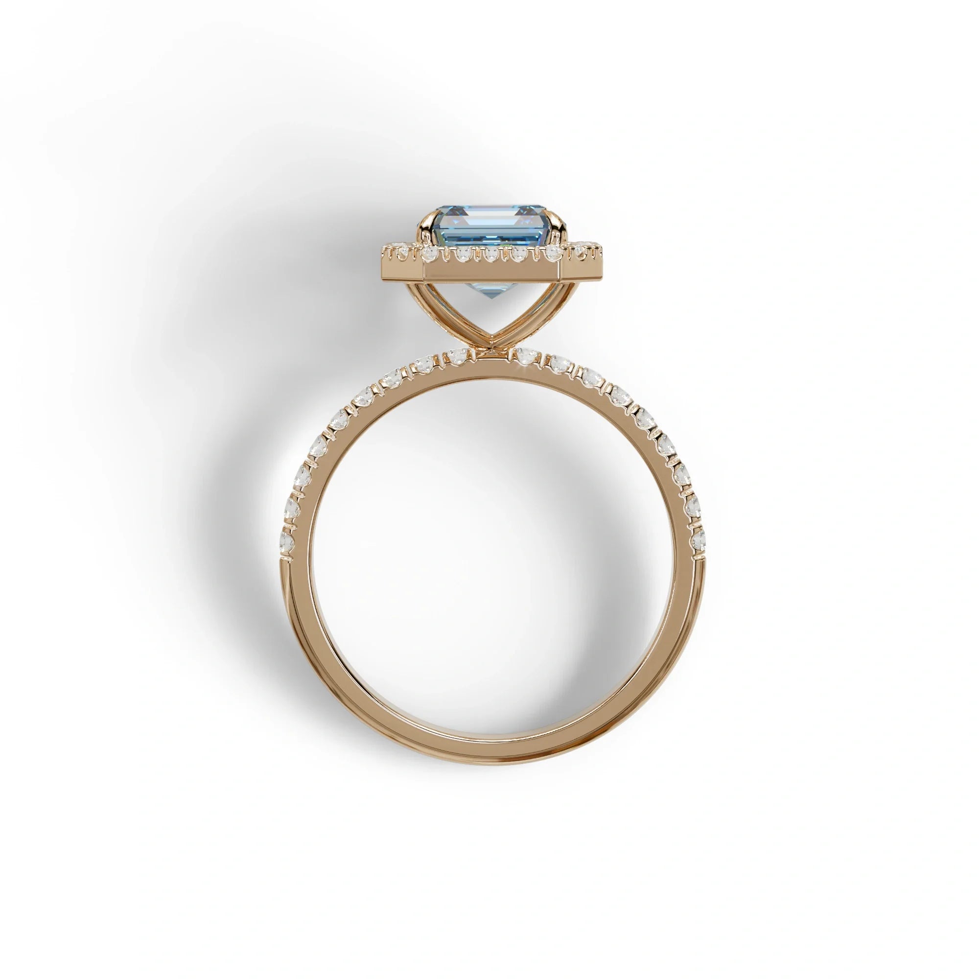 3.5 Ct Blue Asscher Cut Lab Diamond In Halo & Pave Setting Ring - Up Glam
