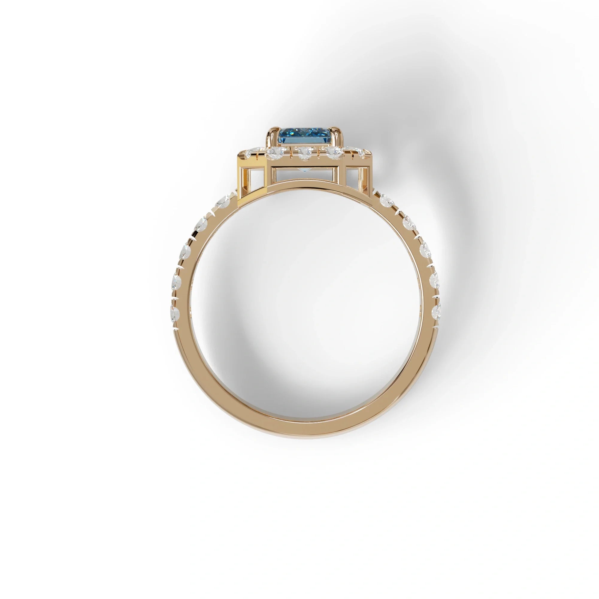 1 Carat Fancy Vivid Blue Emerald Cut Lab Diamond Halo Engagement Ring - Freesia