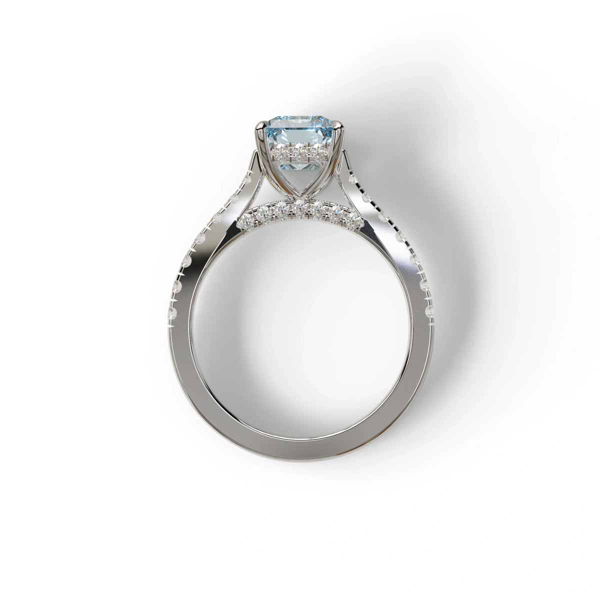 2 Carat Blue Radiant Cut Halo & Pave Lab Grown Diamond Ring- Asphalt