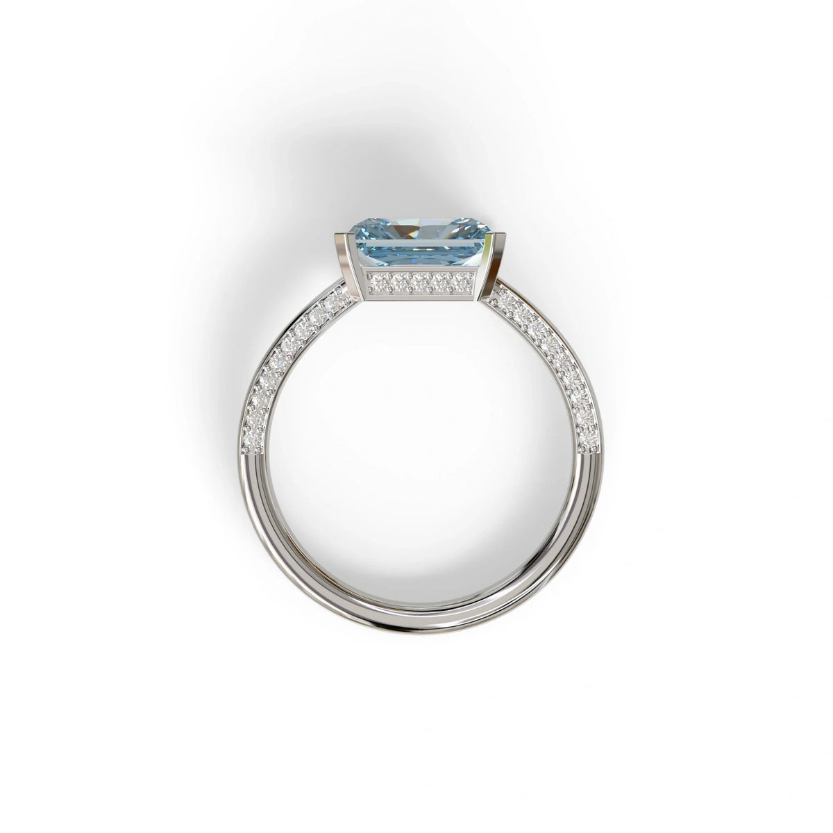 2.5 Ct Blue Radiant Cut Lab Grown Diamond In Pave-Chanel Setting Ring - Maxine