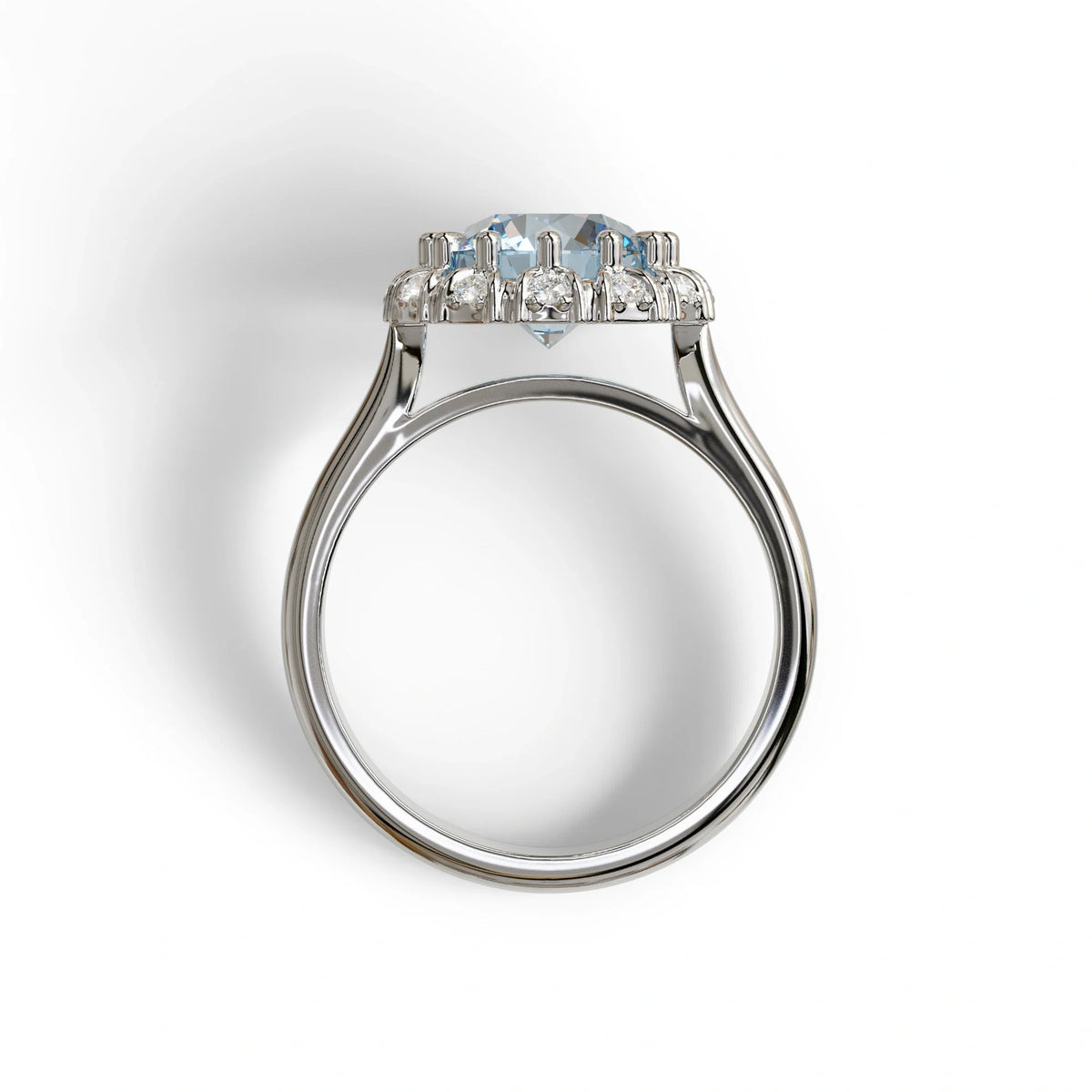 3 Carat Blue Round Shaped Halo Lab Diamond Ring - Sunflower