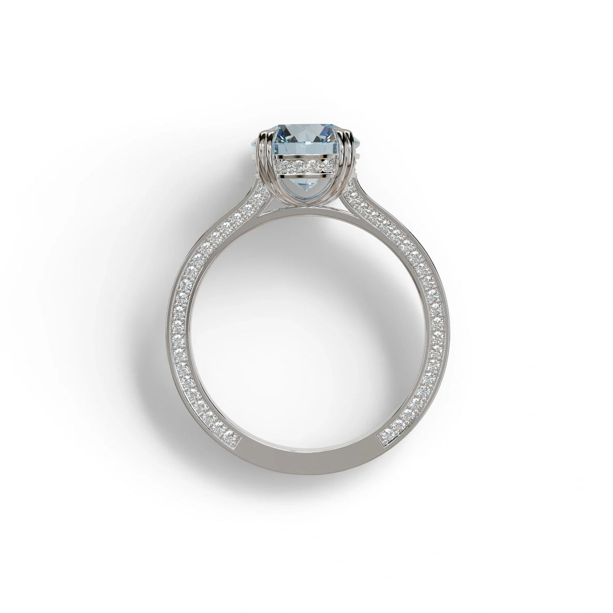 2 Carat Blue Round Cut Hidden Halo Lab Diamond Engagement Ring - Maeve