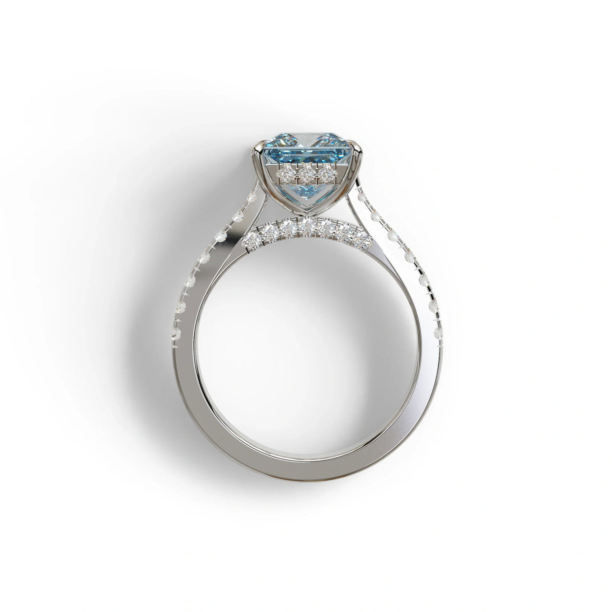 2.5 Carat Blue Princess Cut Hidden Halo & Pave Lab Diamond Ring - Aries