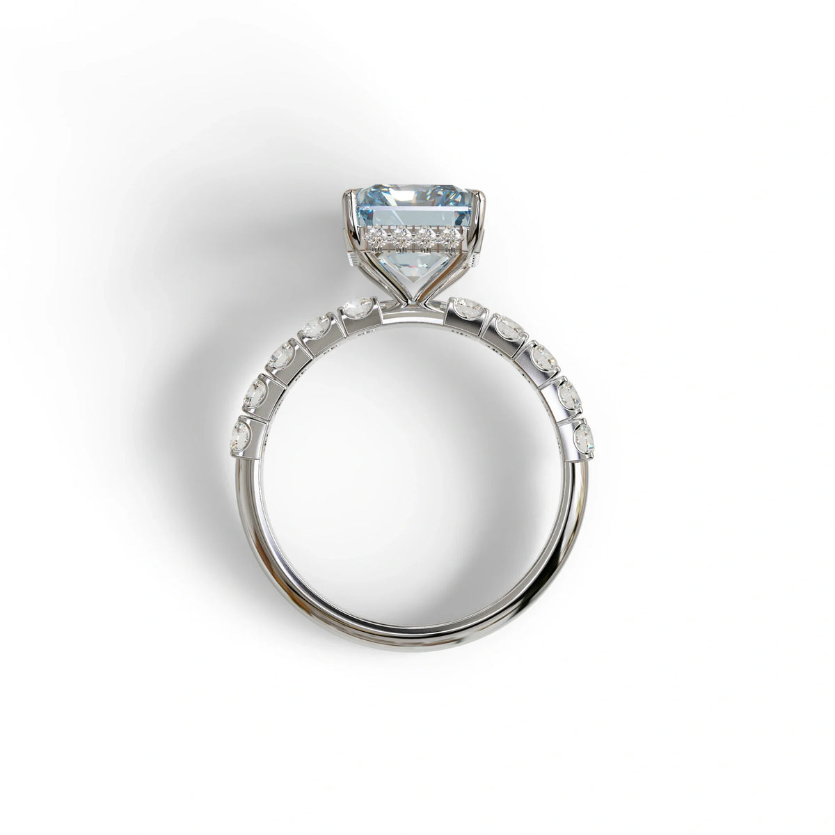 3 Carat Blue Radiant Cut Lab Diamond Engagement Ring - Lace Bridge
