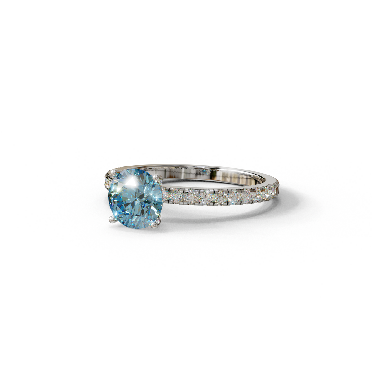 1.5 Carat Blue Round Lab Diamond Ring - Classic Pave Set Ring