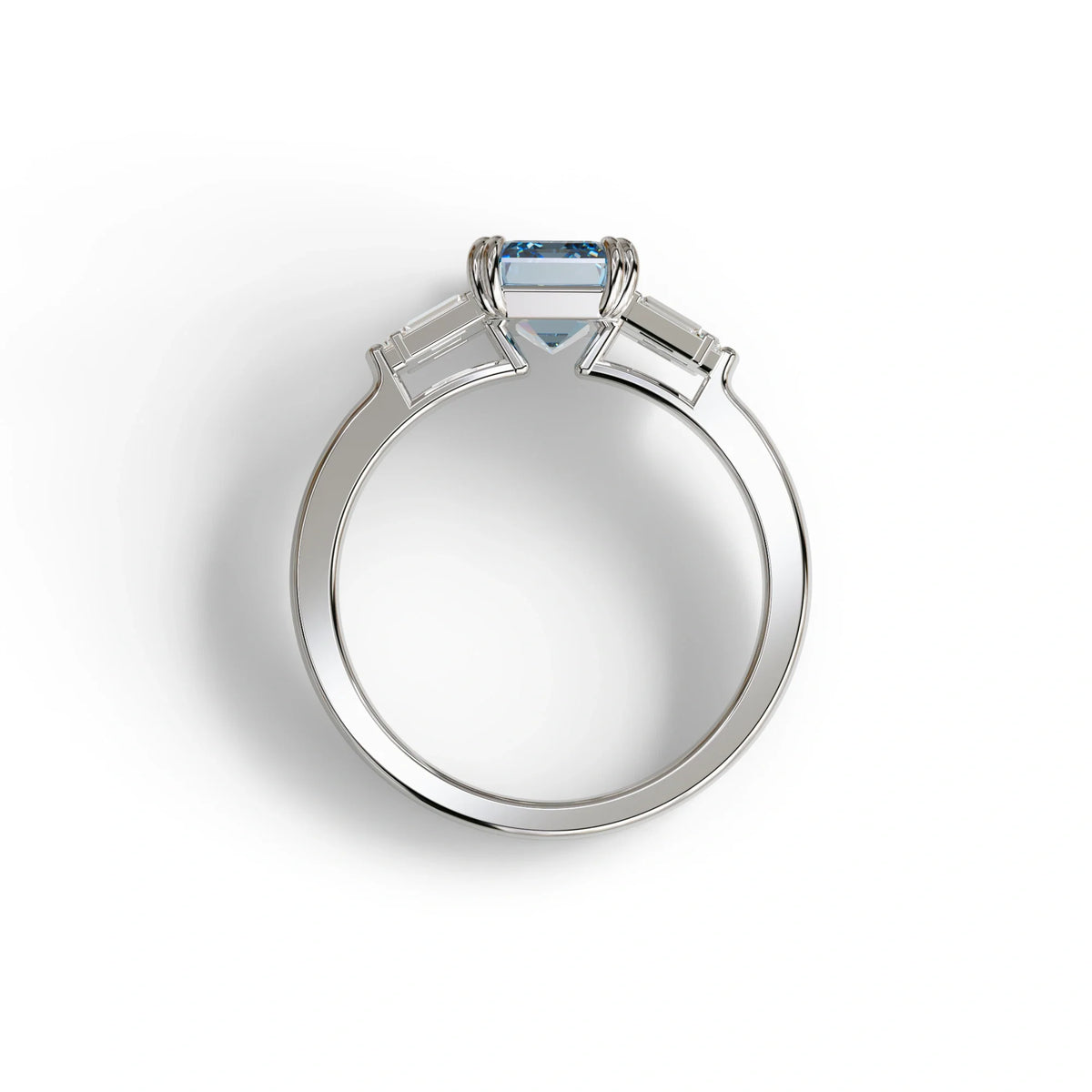 3 Carat Emerald Cut Blue Lab Diamond Engagement Ring - Leela