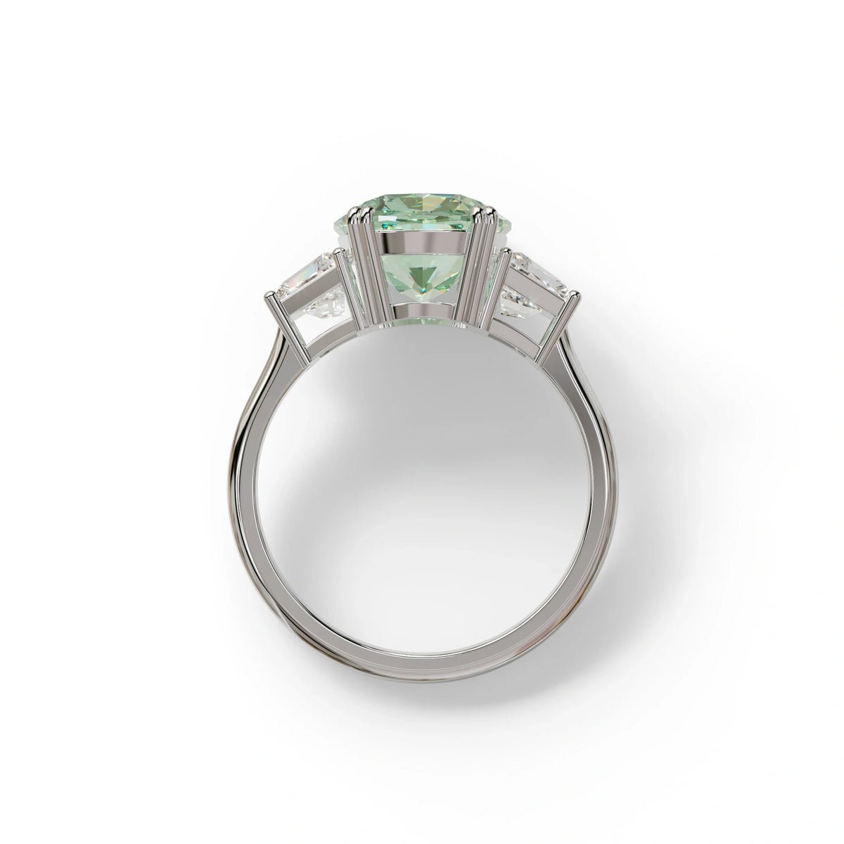 3.5 Carat Green Lab Grown Diamond Engagement Ring · Cushion Cut Three Stone | Trilogy - view 9