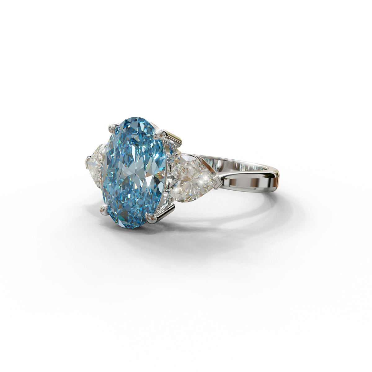 4 Ct Blue Oval & Heart Shape 3 Stone Engagement Diamond Ring - Lucid
