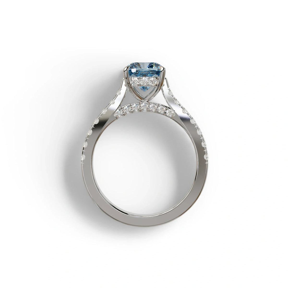 2 Carat Blue Color Cushion Cut Lab Diamond Engagement Ring set - Leo