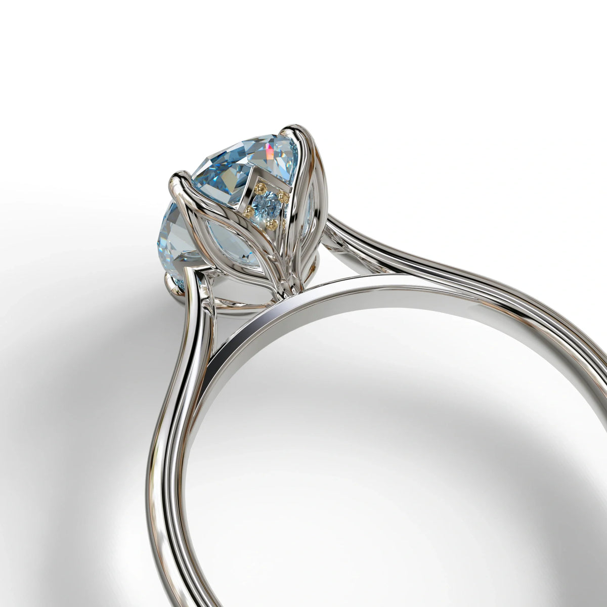 Blue Oval Cut Hidden Diamond Solitaire Lab Grown Diamond Ring - Secrecy