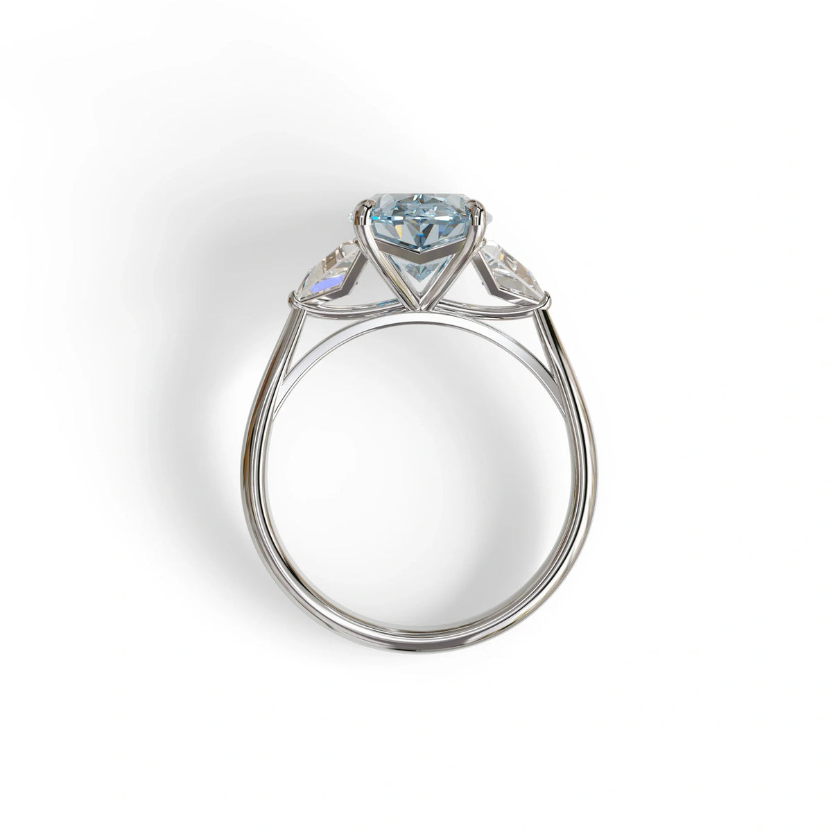 3Ct Blue Oval Cut Lab Grown Diamond Three Stone Engagement Ring - Myza
