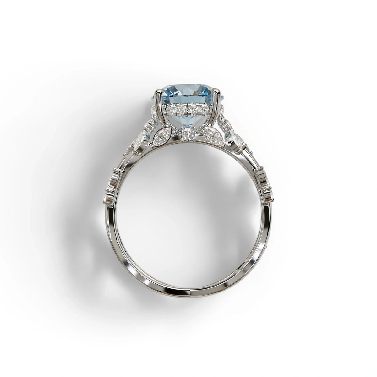 Natural Inspired 3 Carat Blue Round Cut Lab Diamond Engagement Ring - Catalina