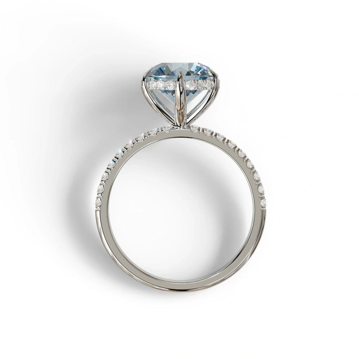 2.5 Carat Blue Round Cut Hidden Halo & Pave Lab Diamond Ring - Hyper Saga