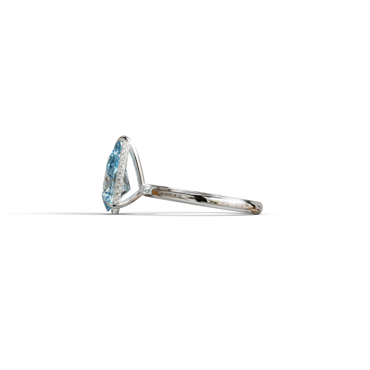 3.5 Carat Blue Pear Cut Hidden Halo Lab Grown Diamond Ring