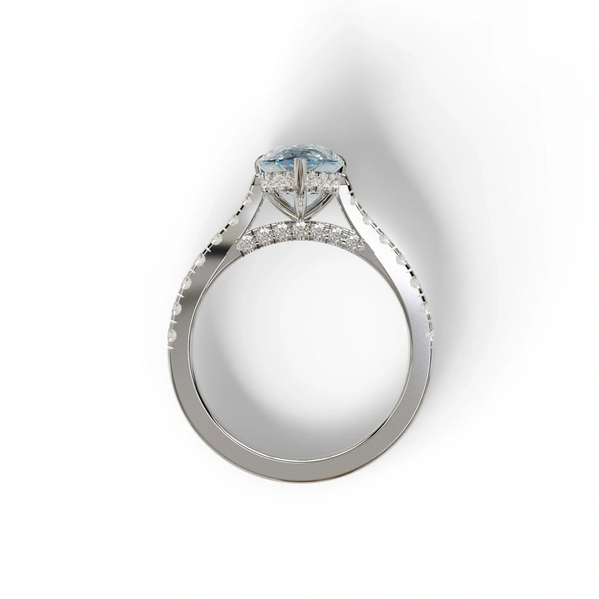 2 Carat Blue Pear Shaped Hidden Halo Lab Diamond Engagement Ring - Teardrop