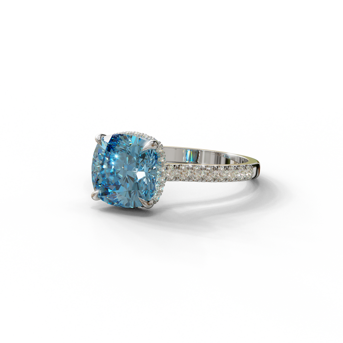 2.5 Carat Blue Cushion Cut Hidden Halo & Pave Lab Diamond Ring - Éblouissant