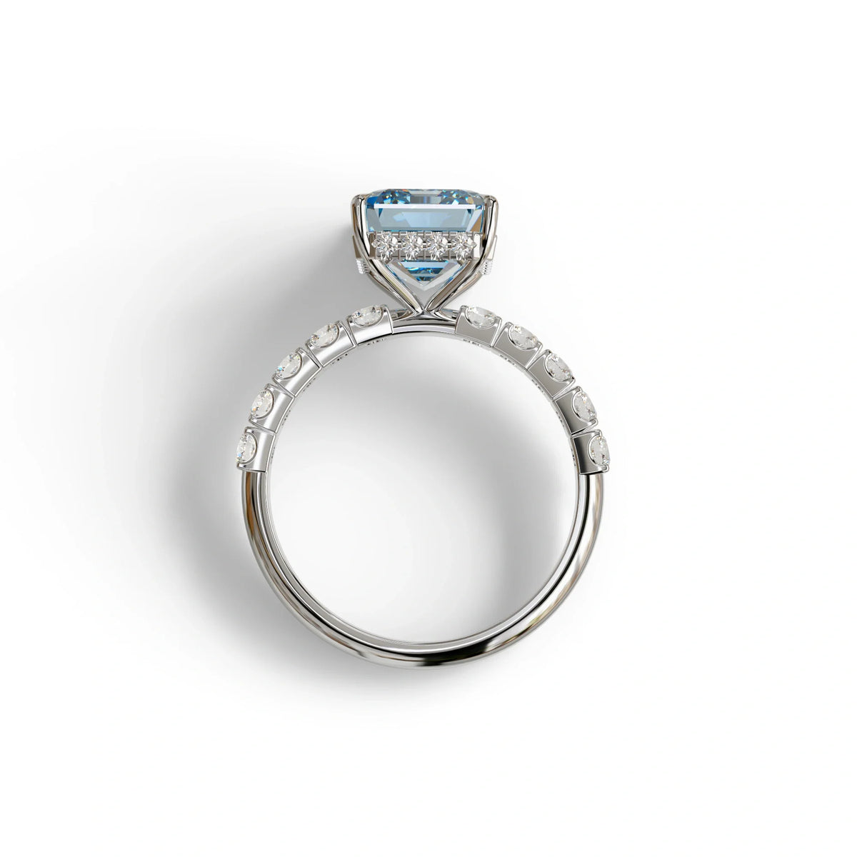 3 Carat Blue Emerald Cut Hidden Halo Lab Diamond Engagement Ring - Luminary