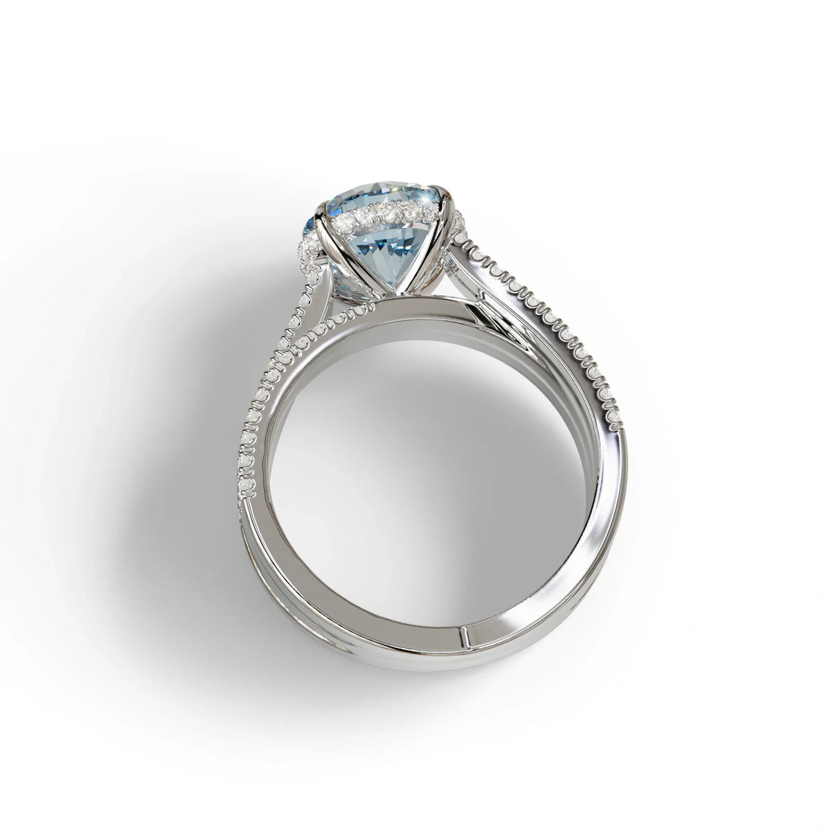 2 Carat Blue Round Cut Hidden Halo Lab & Pave Lab Diamond Ring - Je t’aime