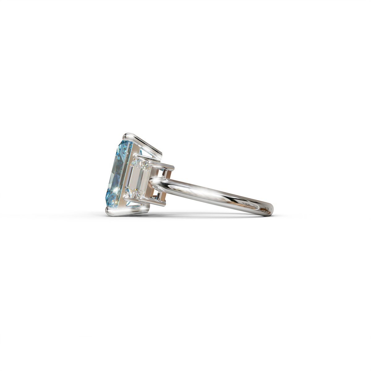 4 Carat Blue Radiant & Trapezoid Three Stone Engagement Ring - Embrace