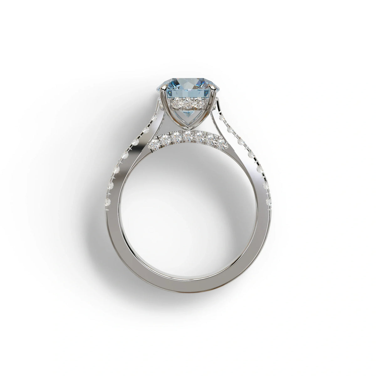 2 Carat Round Cut Blue Lab Grown Diamond Engagement Ring | Hidden Halo & Pave - Brilliant
