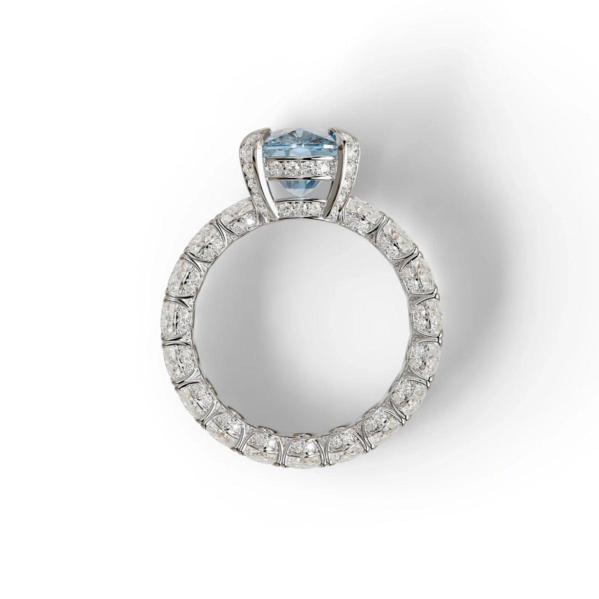 4 Carat Blue Cushion Cut Full Eternity Lab Grown Diamond Ring - Enigma