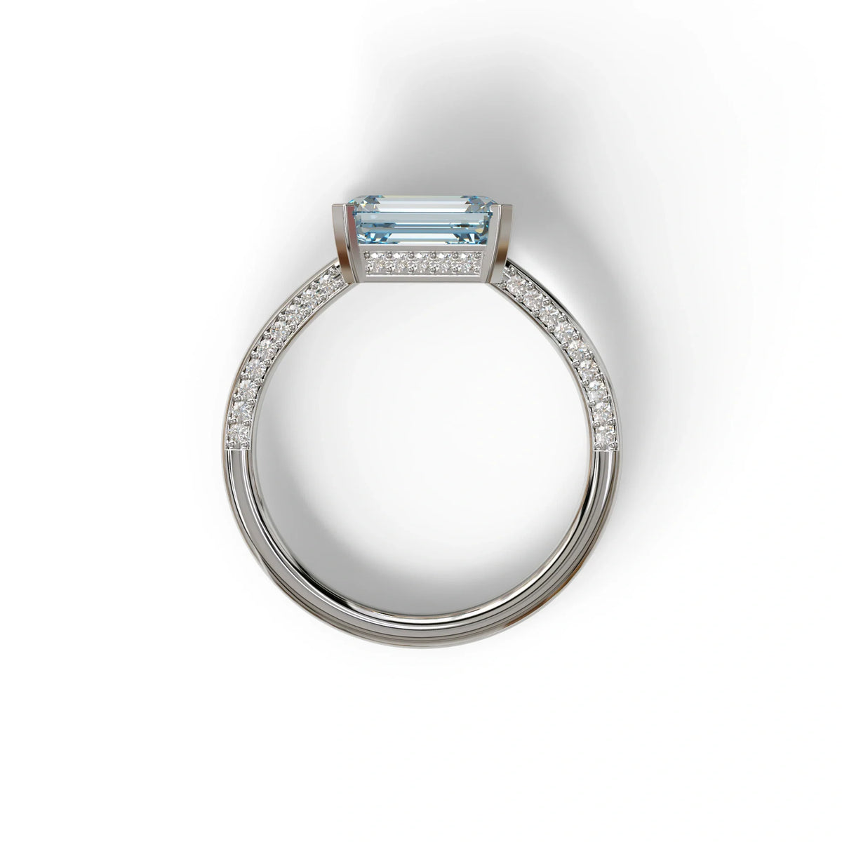 2.5 Ct Fancy Vivid Blue Emerald Cut Lab Diamond In Pave-Chanel Setting Ring - Qiqi