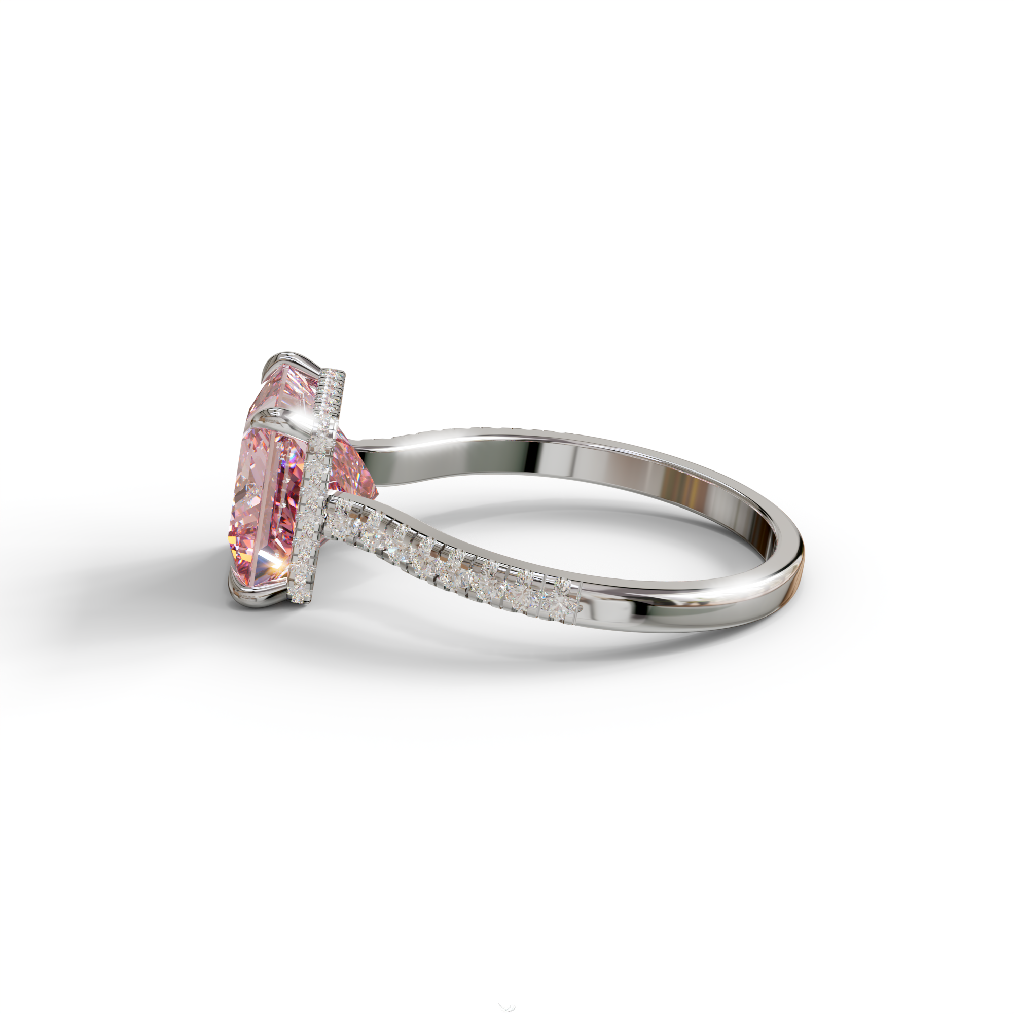 3 Carat Fancy Pink Princess Cut Hidden Halo Lab Grown Diamond Engagement Ring