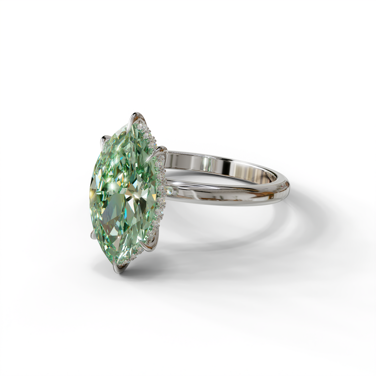 3 Carat Green Marquise Cut Hidden Halo & Claw Setting Lab Grown Diamond Ring -Meraviglioso