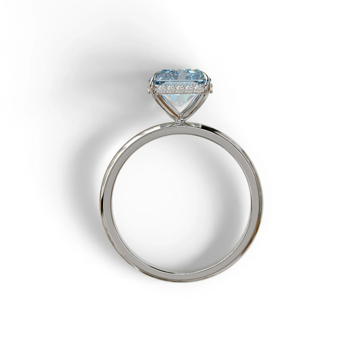 3 Carat Fancy Blue Radiant Cut Hidden Halo Lab Grown Diamond Engagement Ring