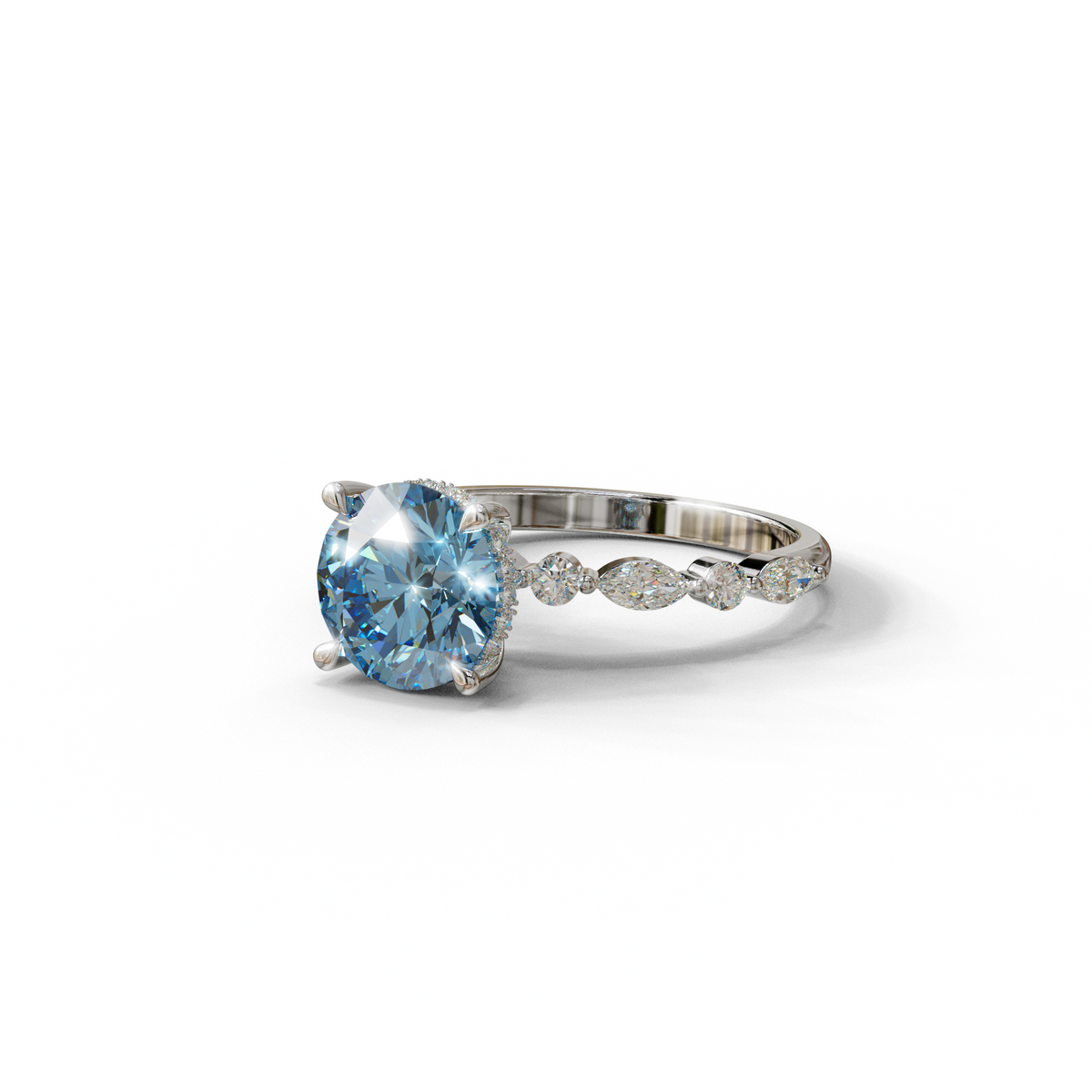 2 Carat Blue Round Cut Hidden Halo & Pave Set Lab Diamond Ring - Pure Origin