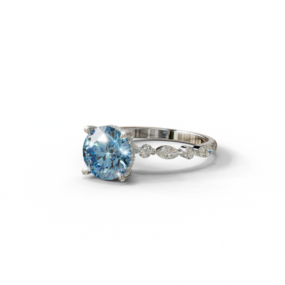 2 Carat Blue Round Cut Hidden Halo & Pave Set Lab Diamond Ring - Pure Origin