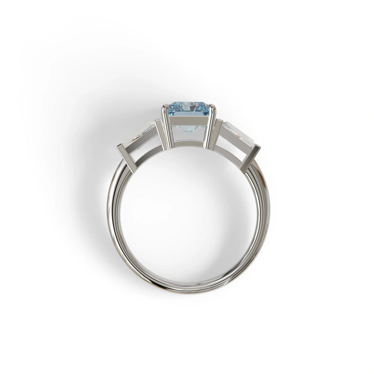 3Ct Vivid Blue Radiant Cut Lab Grown Diamond Three Stone Engagement Ring - Yana