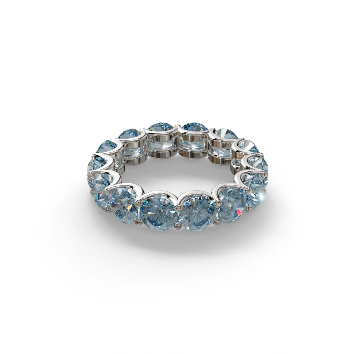 Blue Round Brilliant Diamond Full Eternity Band in 18k Yellow Gold – Scalloped U-Prong Setting