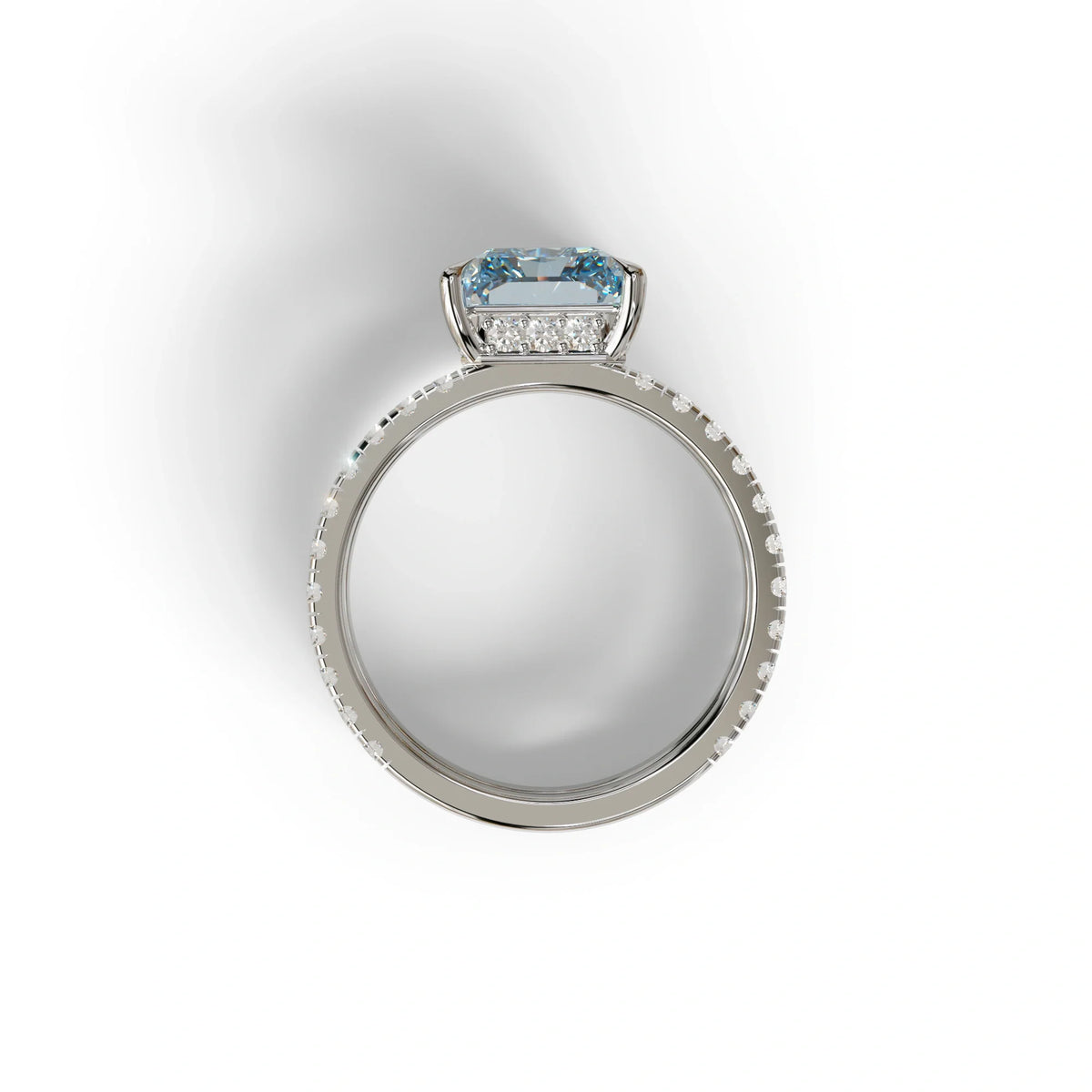 3 Carat Blue Radiant Cut Lab Diamond Engagement Ring | Double Band Hidden Halo Ring - Billie