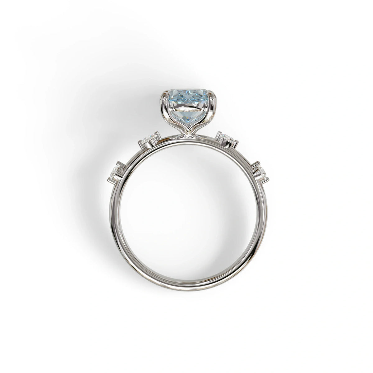 2 Ct Blue Oval Cut Lab Diamond In Space-Chanel Setting Ring - Celestial