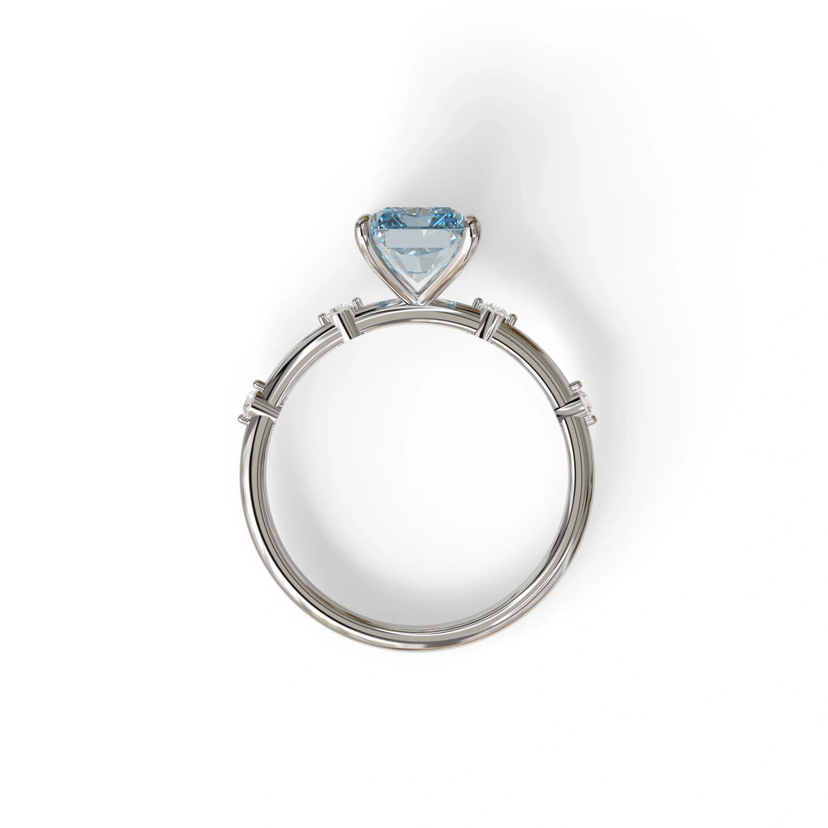 2 Ct Fancy Vivid Blue Radiant Cut Lab Grown Diamond Engagement Ring | Space-Chanel Setting - Elaria