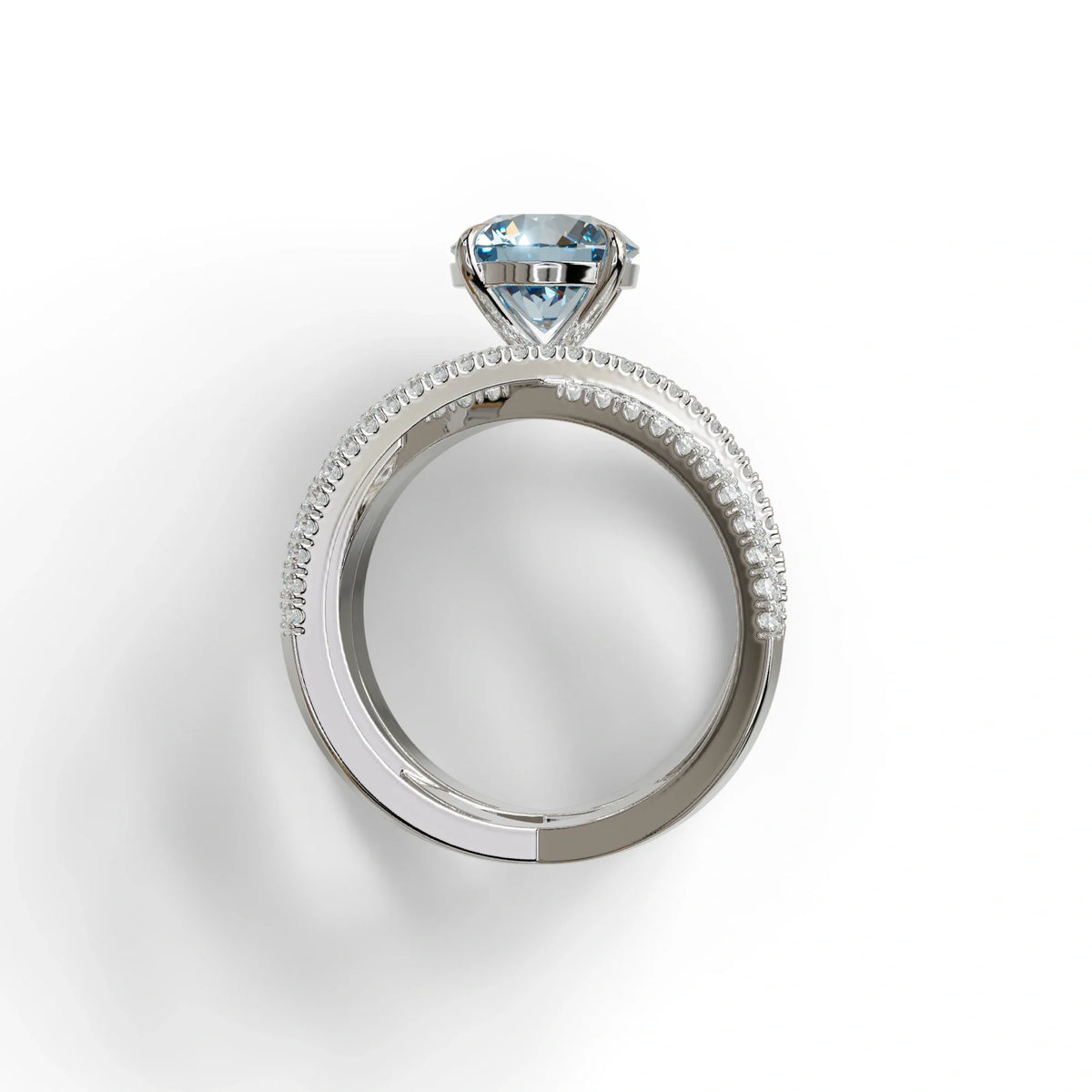 1.5 Carat Blue Round Cut Criss Cross Lab Diamond Ring - Elegant