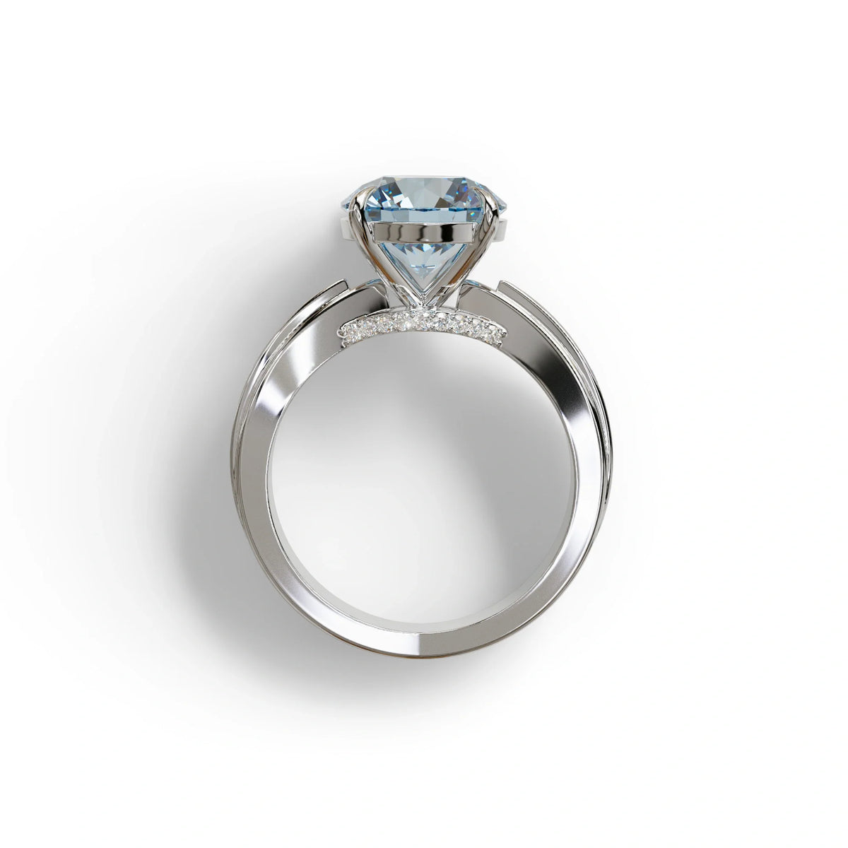 2.5 Carat Blue Round Shaped Lab Diamond Ring V-Shank Pave Setting -Je t’adore