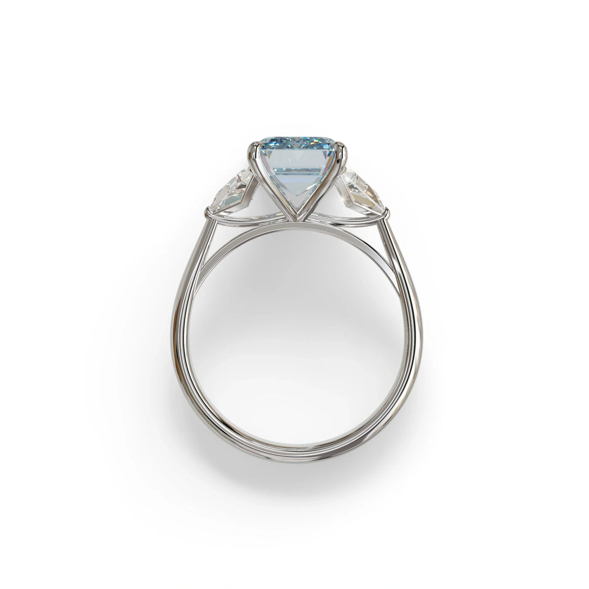 3Ct Vivid Blue Emerald Cut Lab Grown Diamond Three stone Engagement Ring - Polaris