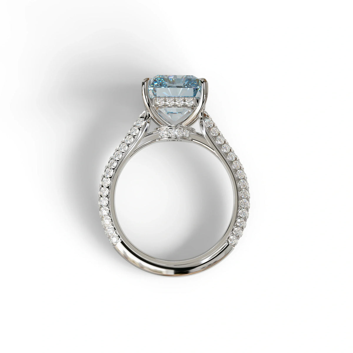 3 Carat Blue Radiant Cut Hidden Halo & Pave Set Lab Diamond Ring - Riviera