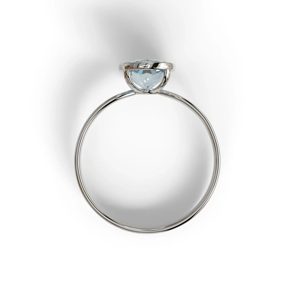 3 Carat Blue Elongated Cushion Cut Bezel Set Engagement Ring - Astrae